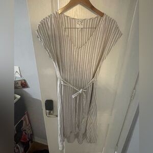 NAIF Light Beige Striped Midi Dress